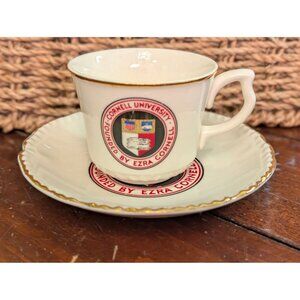 Cornell University Gold Trim Cup & Saucer Set - Decorative Porcelain Collectible